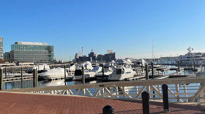 view of baltimore inner marina harbor in the day